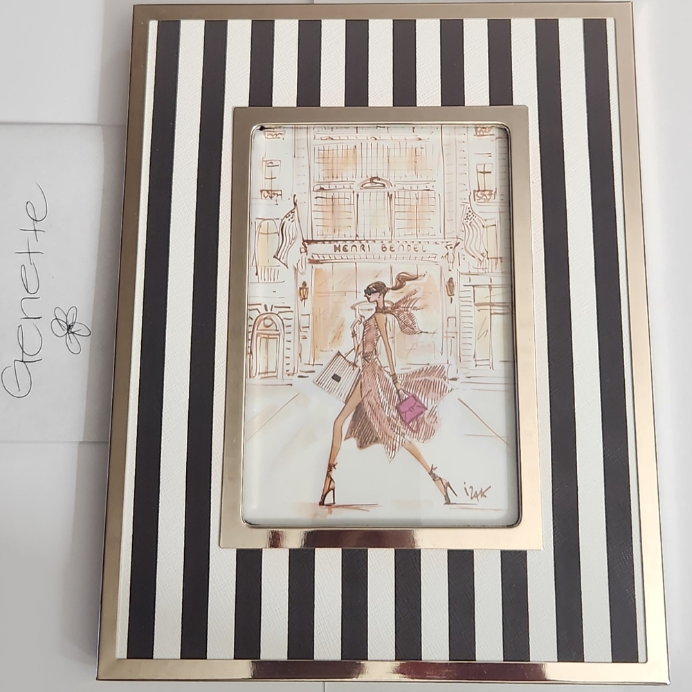 Henri Bendel Black and White Striped Frame with Fashion Illustration